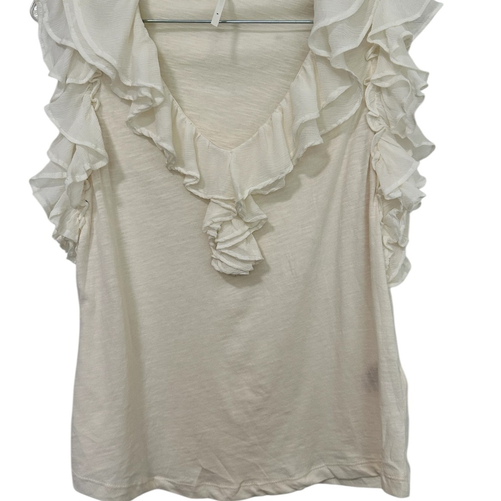 Anthropologie Tee Cream Ruffled Sleeveless Blouse